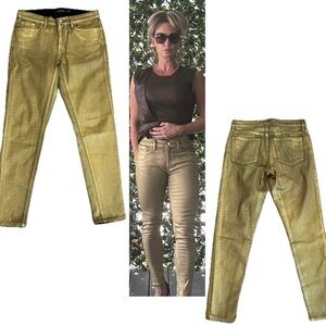 Lauren Ralph Lauren Gold metallic foil stretchy slim fit skinny jeans Sz 8 NWOT